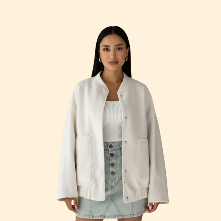 Women’s Bomber Jacket with Front Snap Closure