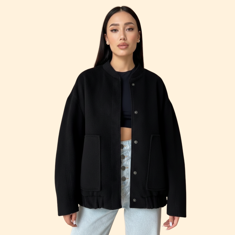 Women’s Bomber Jacket with Front Snap Closure