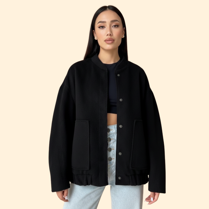 Women’s Bomber Jacket with Front Snap Closure
