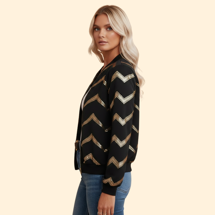 Women’s Bomber Jacket with Metallic Zipper Details