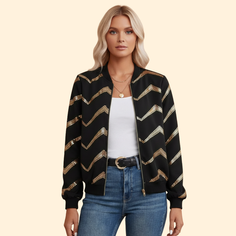 Women’s Bomber Jacket with Metallic Zipper Details
