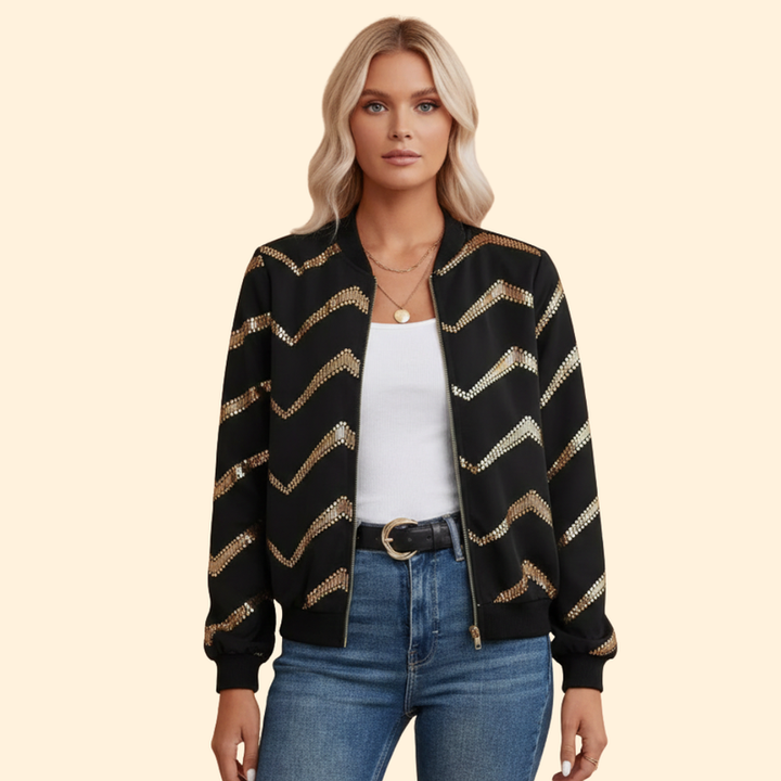 Women’s Bomber Jacket with Metallic Zipper Details