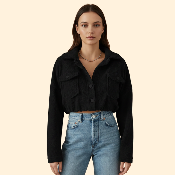 Women’s Bomber Jacket with Oversized Flap Pockets