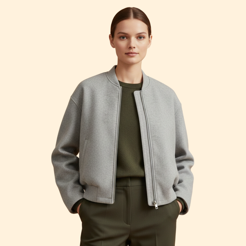 Women’s Bomber Jacket with Ribbed Cuffs and Pockets