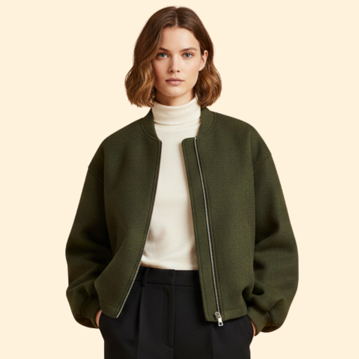Women’s Bomber Jacket with Ribbed Cuffs and Pockets