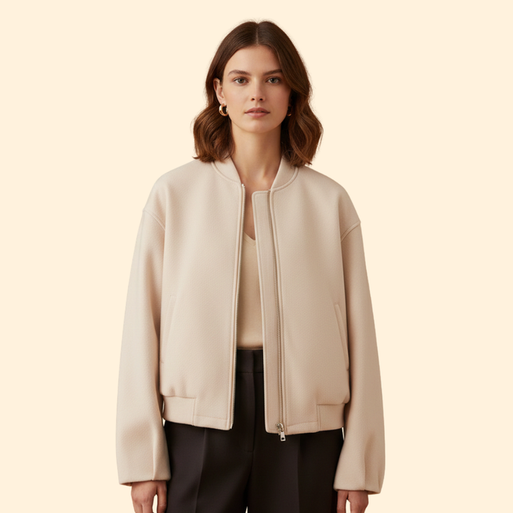 Women’s Bomber Jacket with Ribbed Cuffs and Pockets