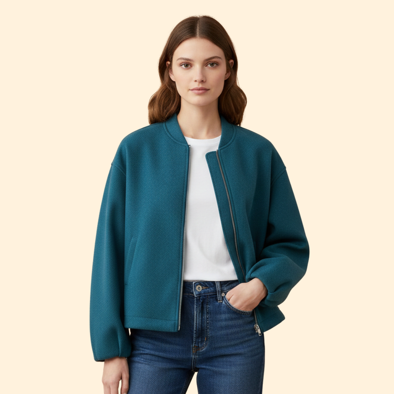 Women’s Bomber Jacket with Ribbed Cuffs and Pockets