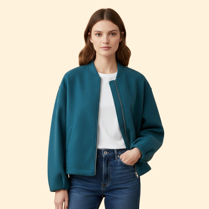 Women’s Bomber Jacket with Ribbed Cuffs and Pockets