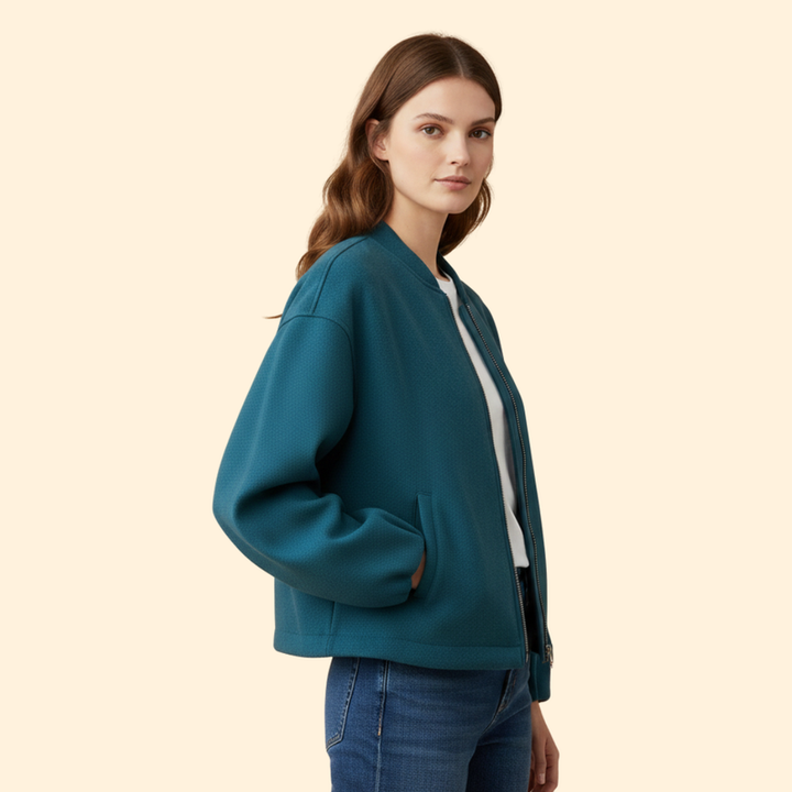 Women’s Bomber Jacket with Ribbed Cuffs and Pockets