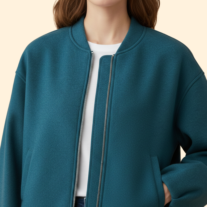 Women’s Bomber Jacket with Ribbed Cuffs and Pockets