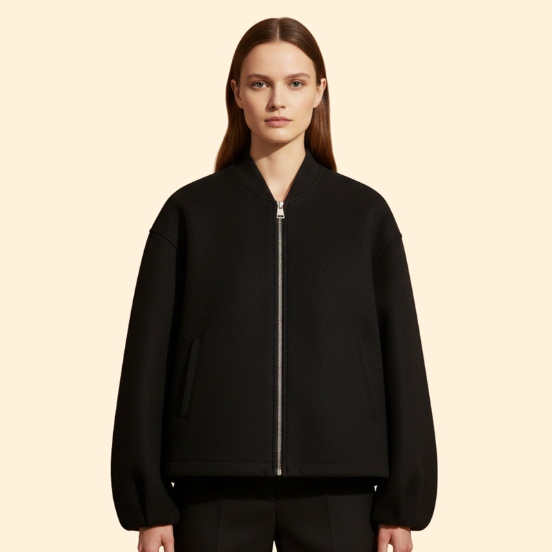 Women’s Bomber Jacket with Ribbed Cuffs and Pockets