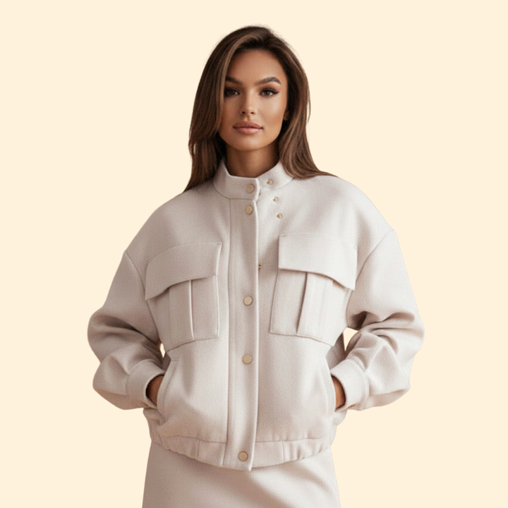 Women’s Bomber Jacket with Snap Button Details