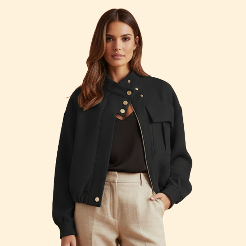 Women’s Bomber Jacket with Snap Button Details