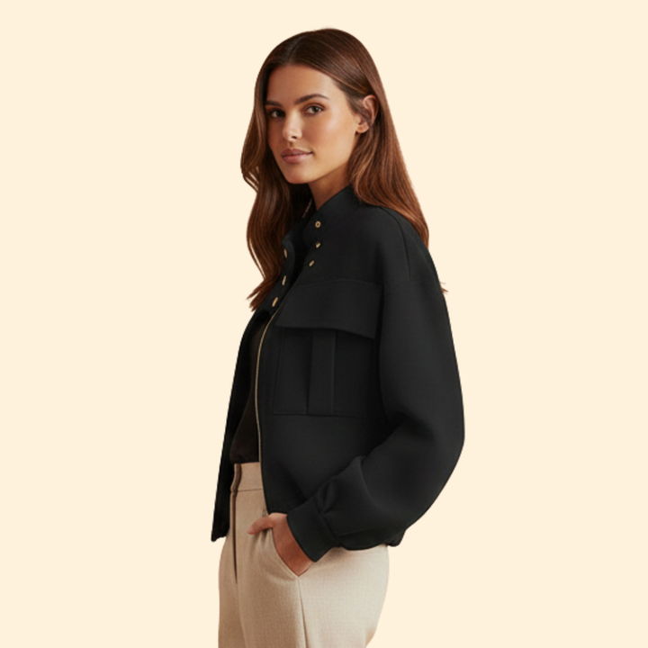 Women’s Bomber Jacket with Snap Button Details