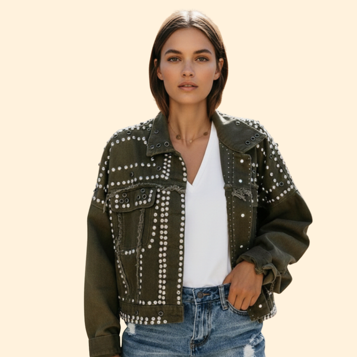 Women’s Bomber Jacket with Studded Detail Design