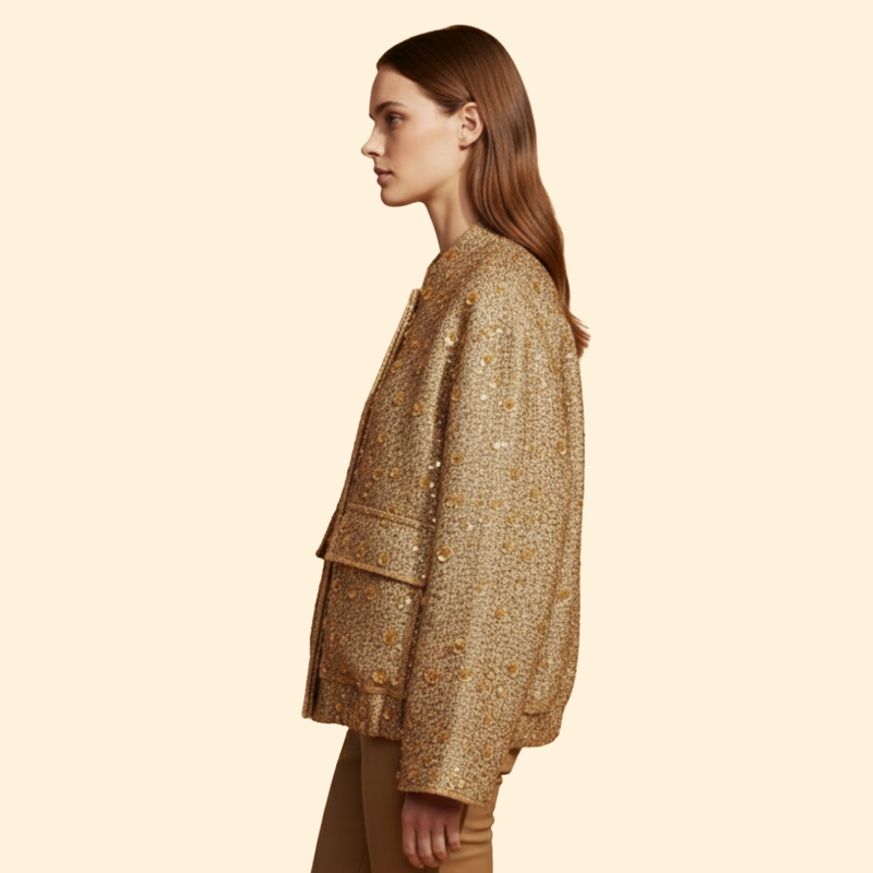 Women’s Bomber Jacket with Textured Tweed Design