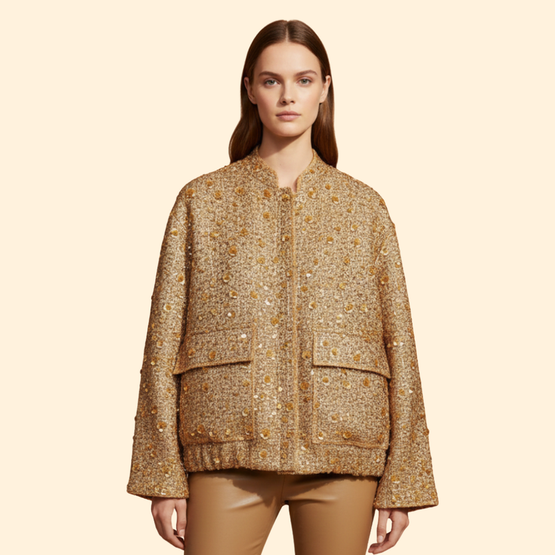 Women’s Bomber Jacket with Textured Tweed Design