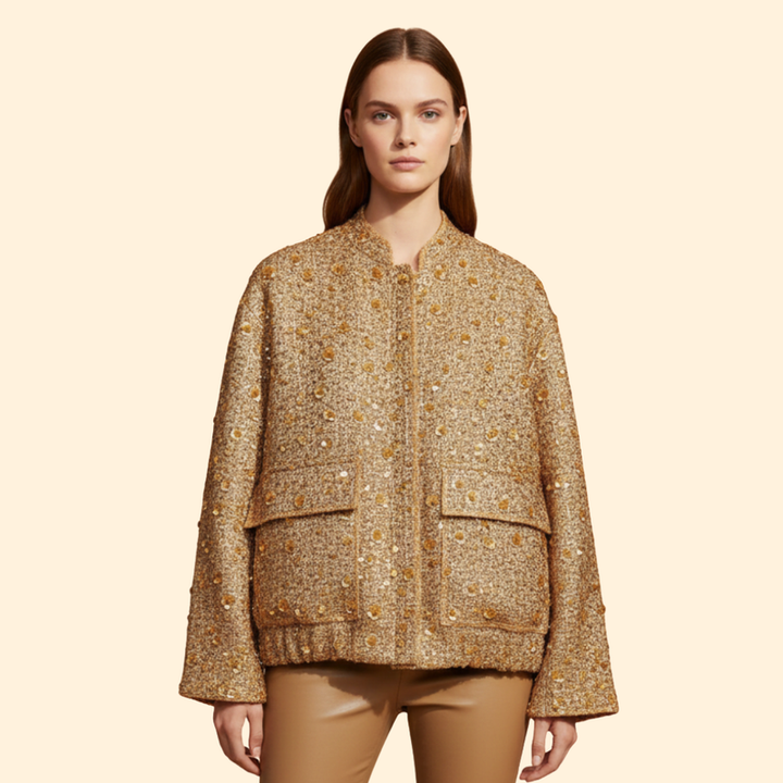 Women’s Bomber Jacket with Textured Tweed Design
