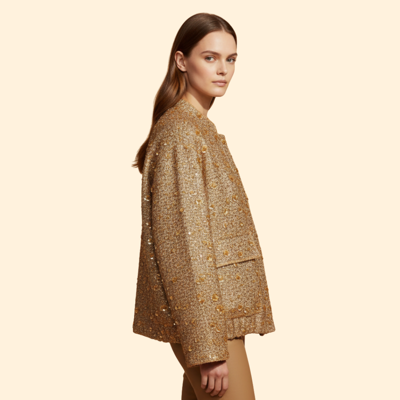Women’s Bomber Jacket with Textured Tweed Design