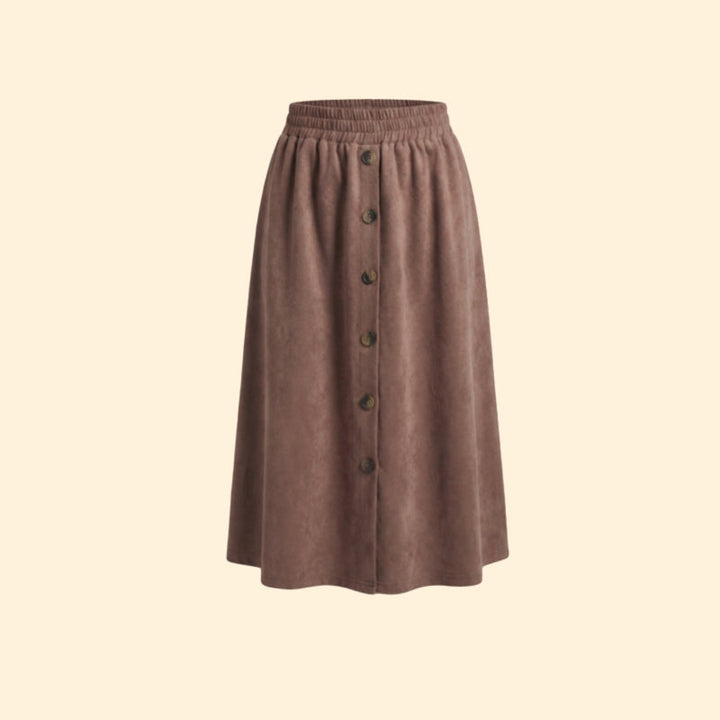 Women’s Brown Midi Skirt with Elastic Waistband