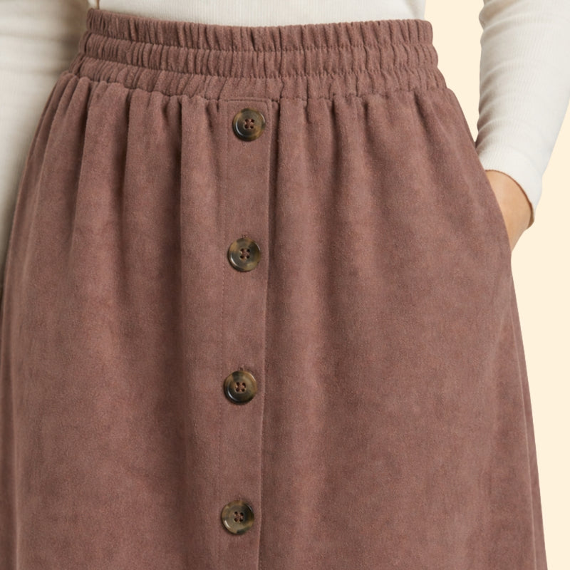 Women’s Brown Midi Skirt with Elastic Waistband
