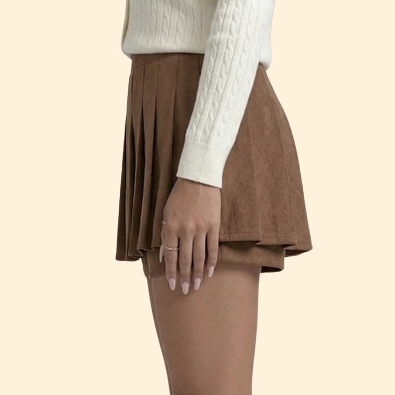 Women’s Brown Mini Skirt with Pleated Design