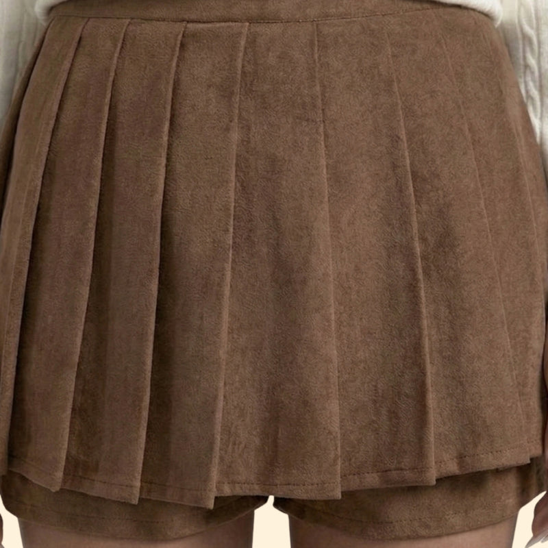 Women’s Brown Mini Skirt with Pleated Design