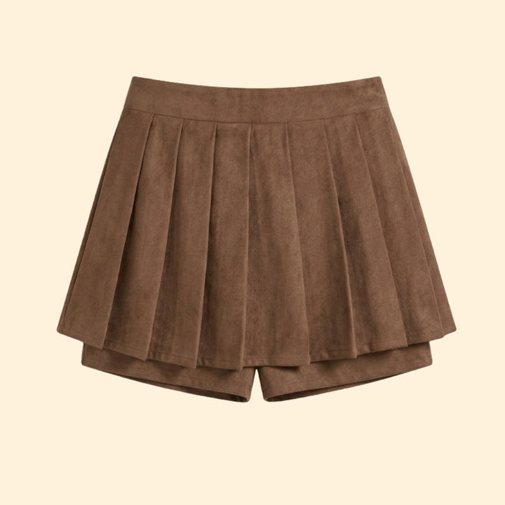 Women’s Brown Mini Skirt with Pleated Design