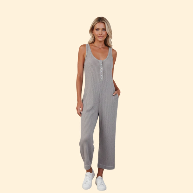 Women’s Sleeveless Jumpsuit with Button Placket