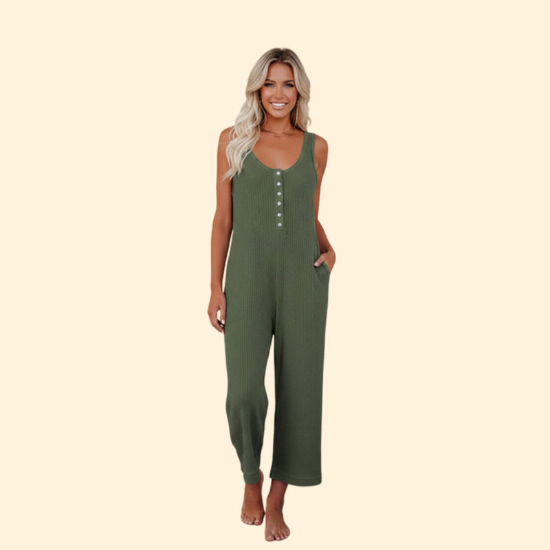 Women’s Sleeveless Jumpsuit with Button Placket