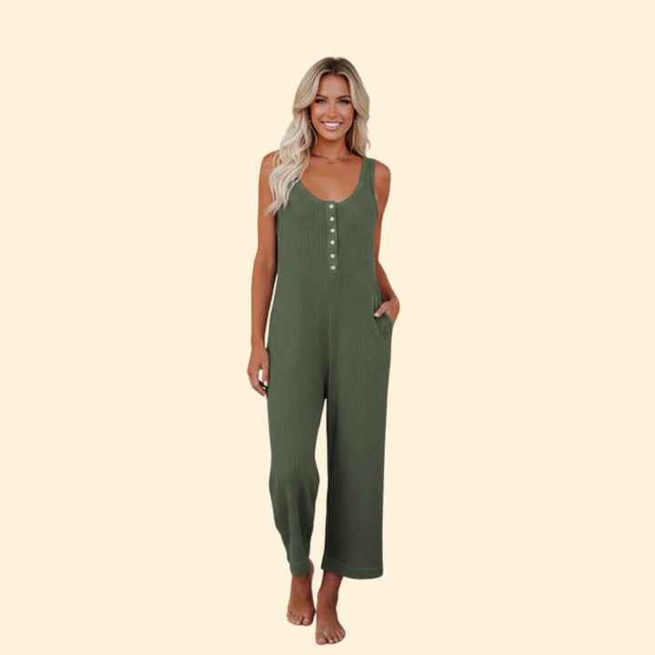 Women’s Sleeveless Jumpsuit with Button Placket