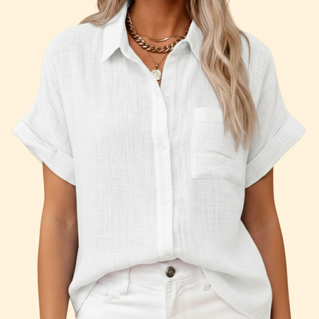 Women’s Button-Down Blouse with Front Pocket