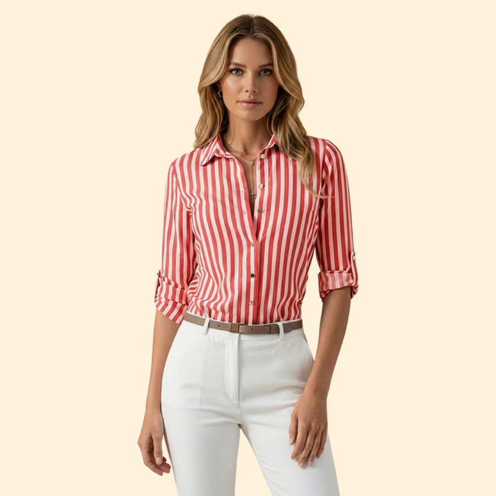 Women's Button-Down Blouse with Vertical Stripes