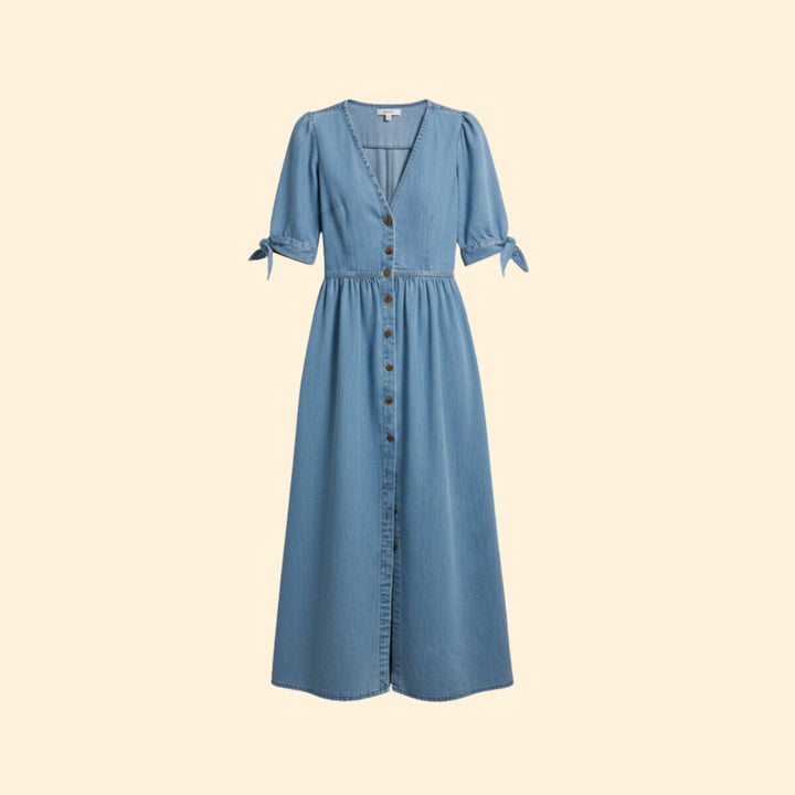 Women’s Button-Down Midi Dress with V-Neck