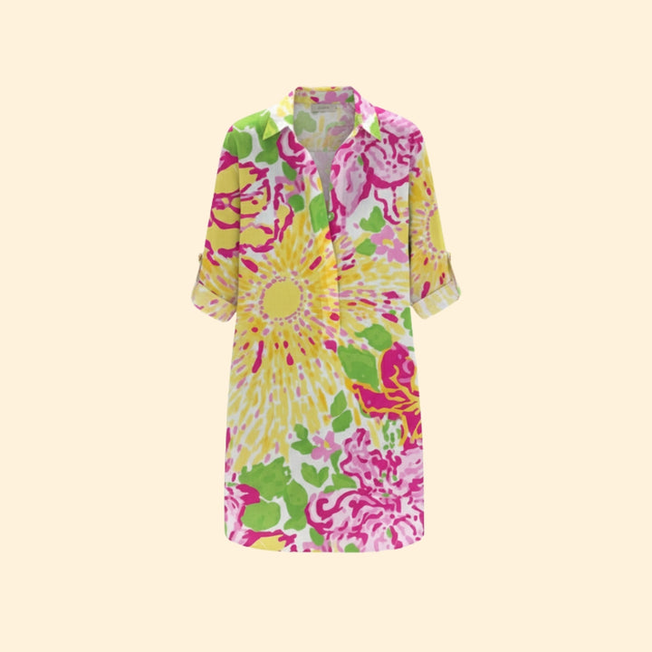 Women’s Button-Down Shirt Dress with Floral Print