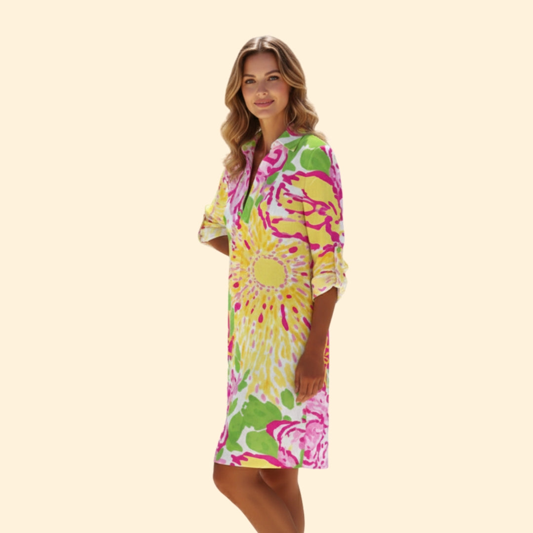 Women’s Button-Down Shirt Dress with Floral Print