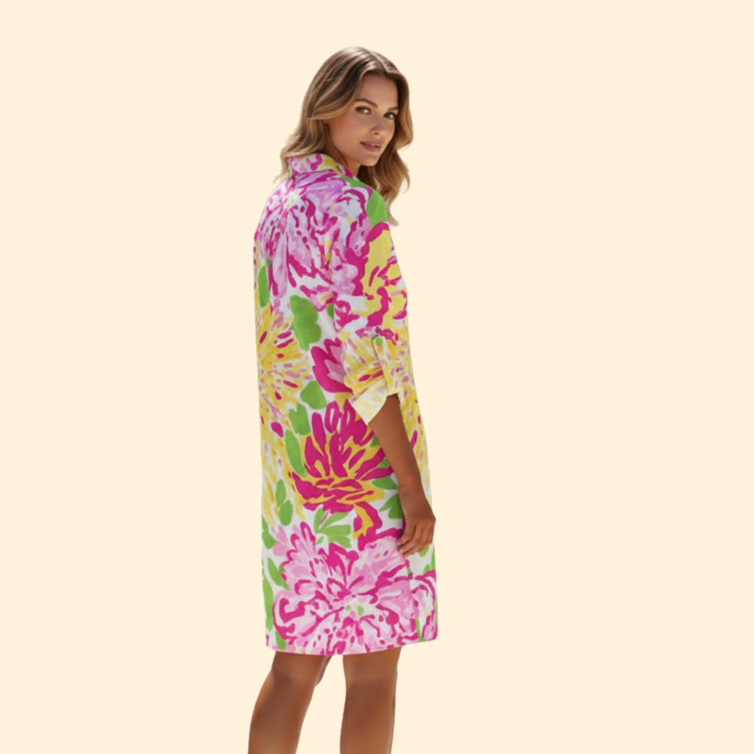 Women’s Button-Down Shirt Dress with Floral Print