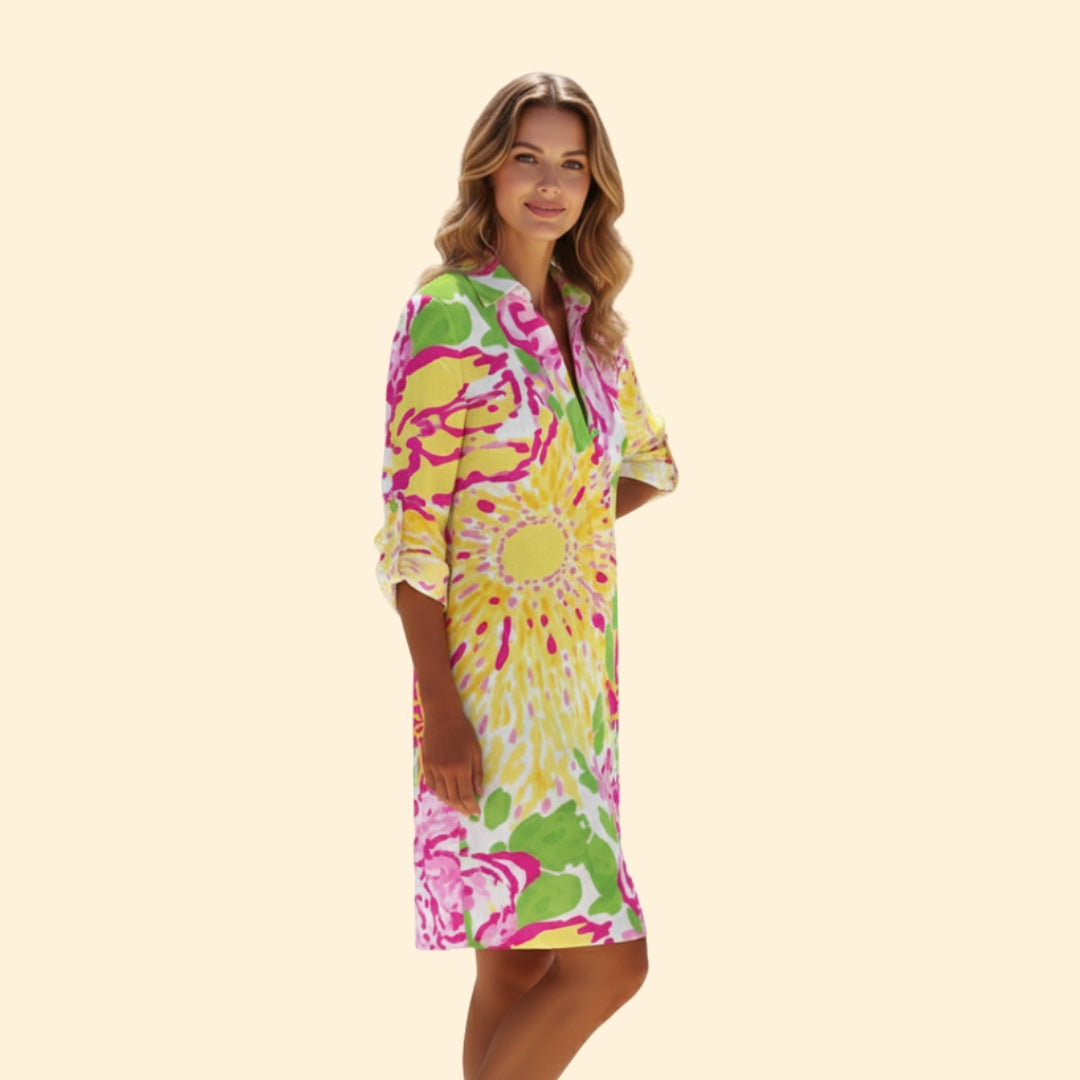 Women’s Button-Down Shirt Dress with Floral Print