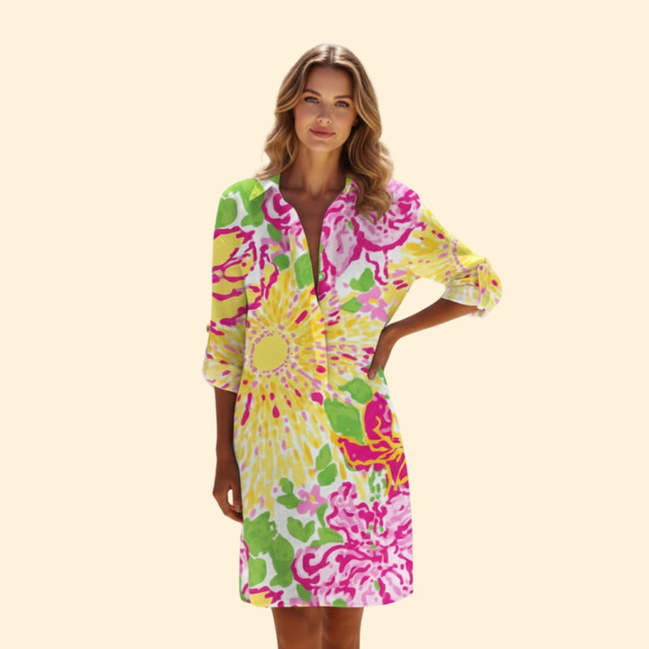 Women’s Button-Down Shirt Dress with Floral Print