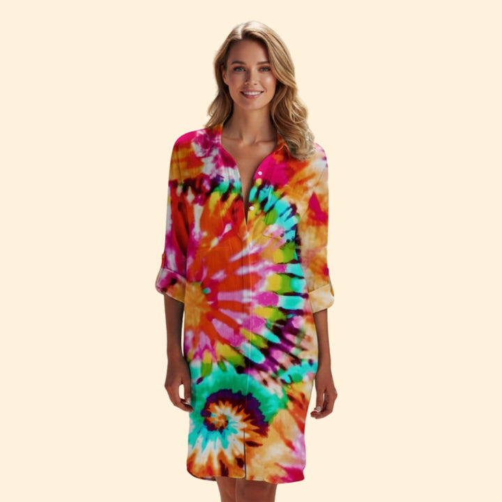 Women’s Button-Down Shirt Dress with Floral Print