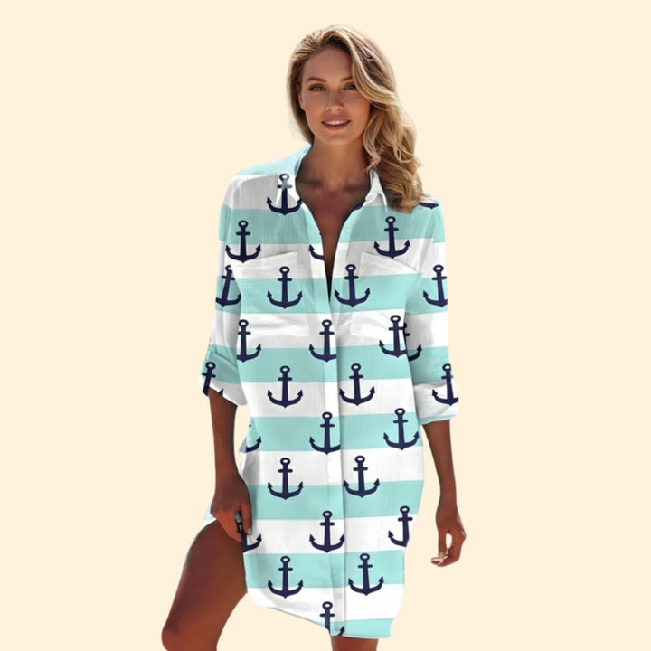 Women’s Button-Down Shirt Dress with Floral Print