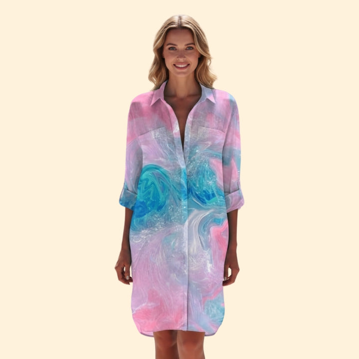 Women’s Button-Down Shirt Dress with Floral Print