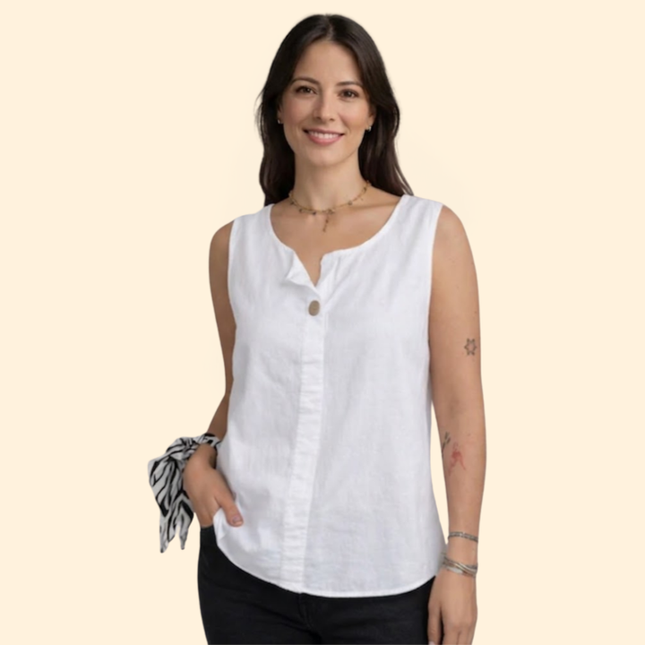 Women’s Sleeveless Blouse with Single Button Detail