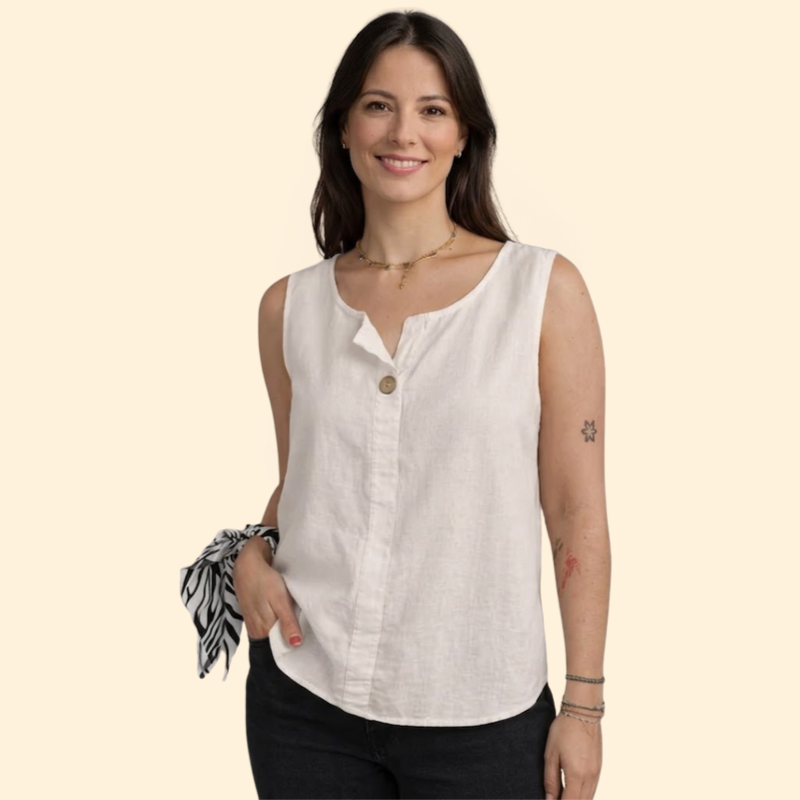 Women’s Sleeveless Blouse with Single Button Detail