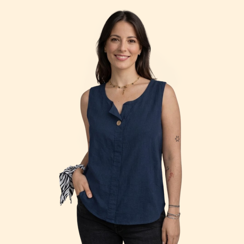 Women’s Sleeveless Blouse with Single Button Detail