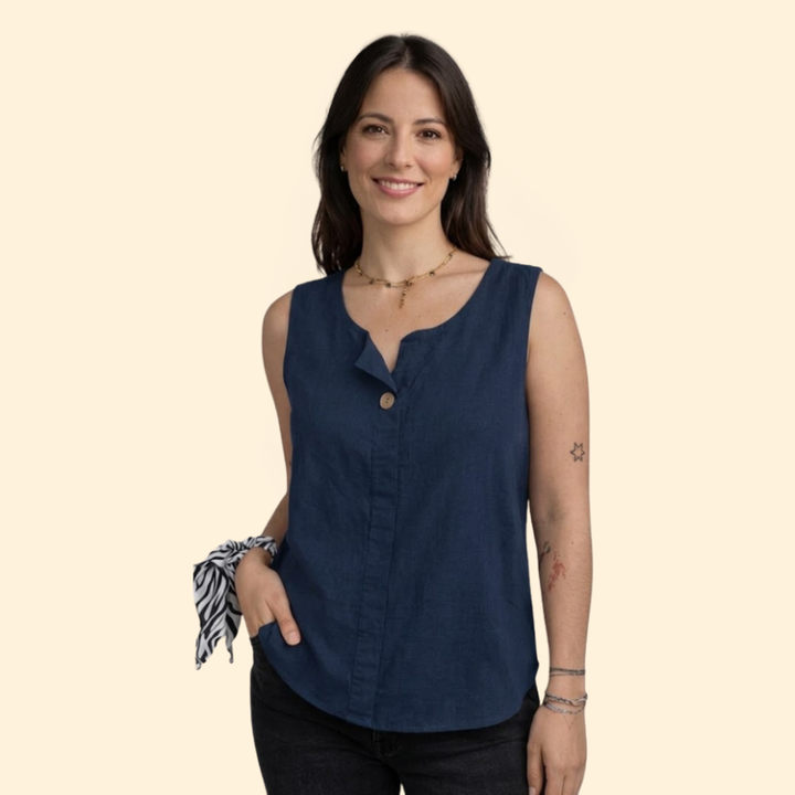 Women’s Sleeveless Blouse with Single Button Detail