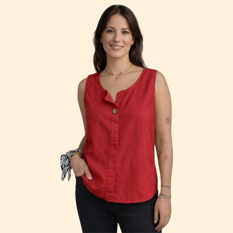Women’s Sleeveless Blouse with Single Button Detail