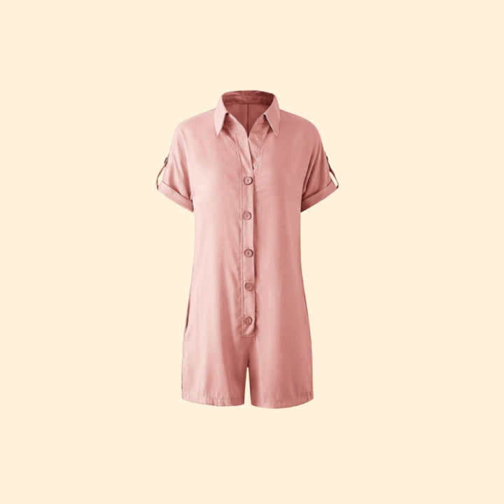 Women’s Short Sleeve Jumpsuit with Collar