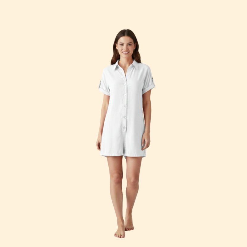 Women’s Short Sleeve Jumpsuit with Collar