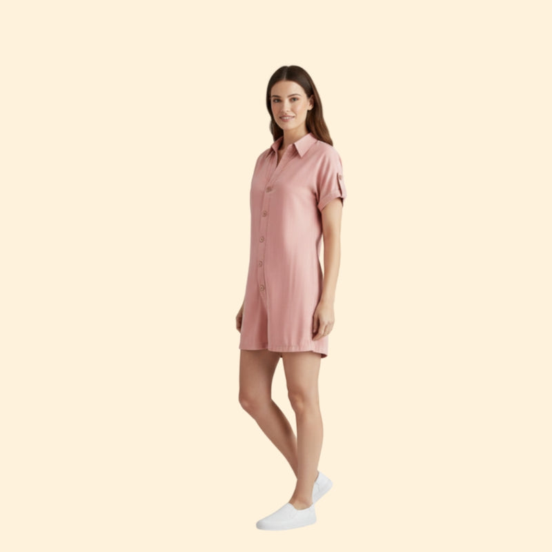Women’s Short Sleeve Jumpsuit with Collar